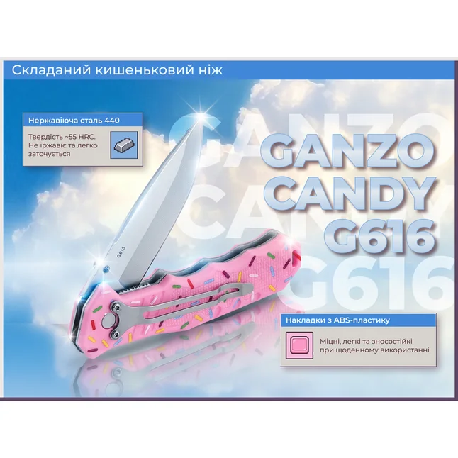 Нож складной карманный Ganzo Candy G616 (7.9 см) 440C/ABS розовый — Photo 5