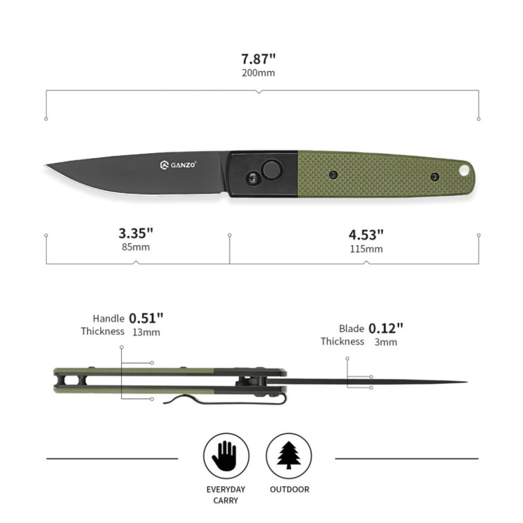 Ніж складаний Ganzo G721B-GR зелений, чорний клинок 